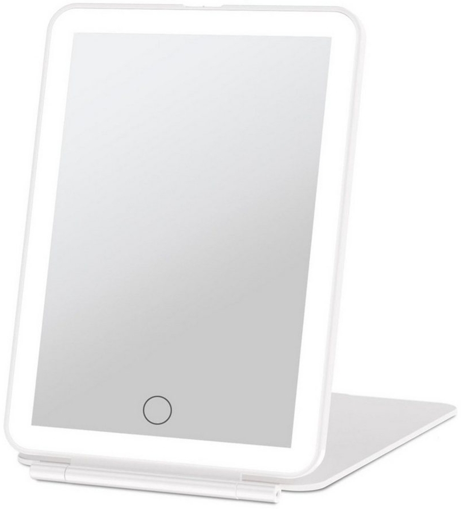 OKWISH Spiegel Tischspiegel Wiederaufladbarer Tragbarerl Rasierspiegel Beleuchtung (LED Standspiegel Dimmbar Touch-Steurung Weiß 12.95x19.30 cm, 1-St, 3 Lichtfarben), mit Licht faltbarer Schminken Gesichtspflege Reisen Bild 1