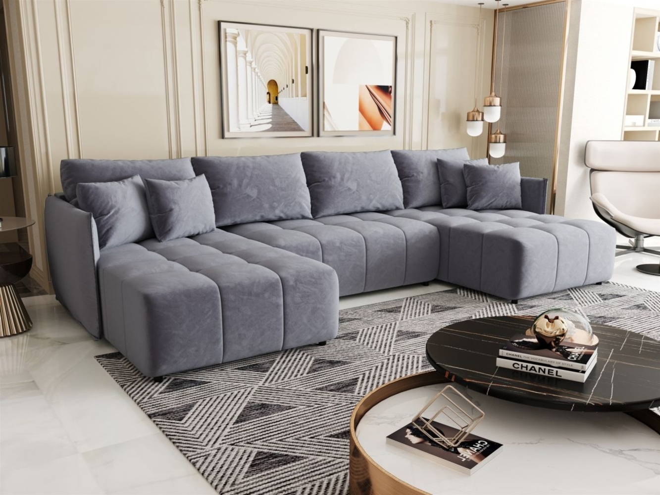 Wohnlandschaft Schlafsofa Sofa TREVISO Stoff Monolith Hellblau Bild 1