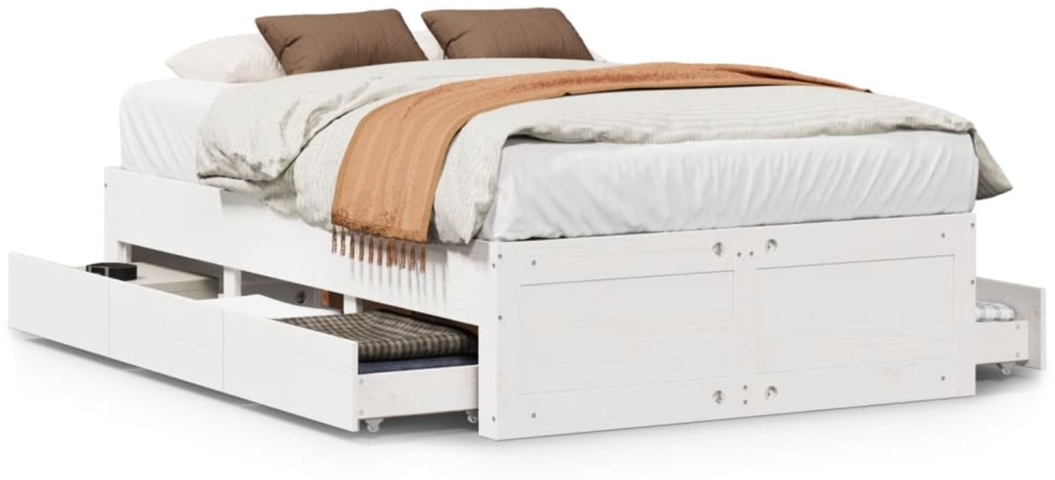 vidaXL Massivholzbett ohne Matratze mit Schubladen Weiß 135x190 cm 3308820 Bild 1