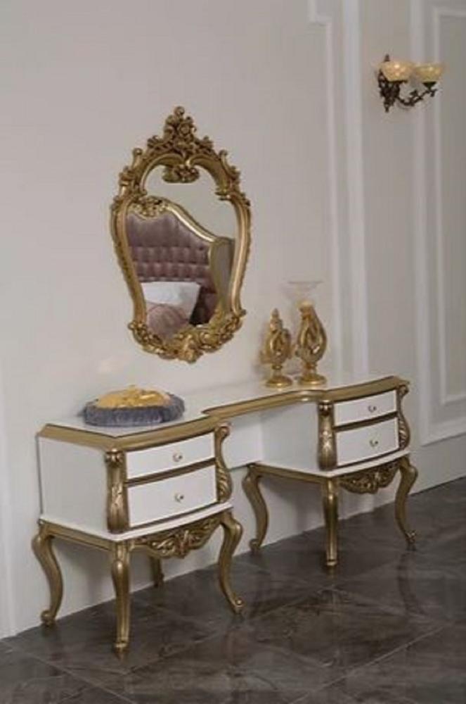 Casa Padrino Luxus Barock Schlafzimmer Kommode mit elegantem Wandspiegel Weiß / Gold - Massivholz Schrank mit Spiegel - Schlafzimmer Möbel im Barockstil - Edel & Prunkvoll Bild 1