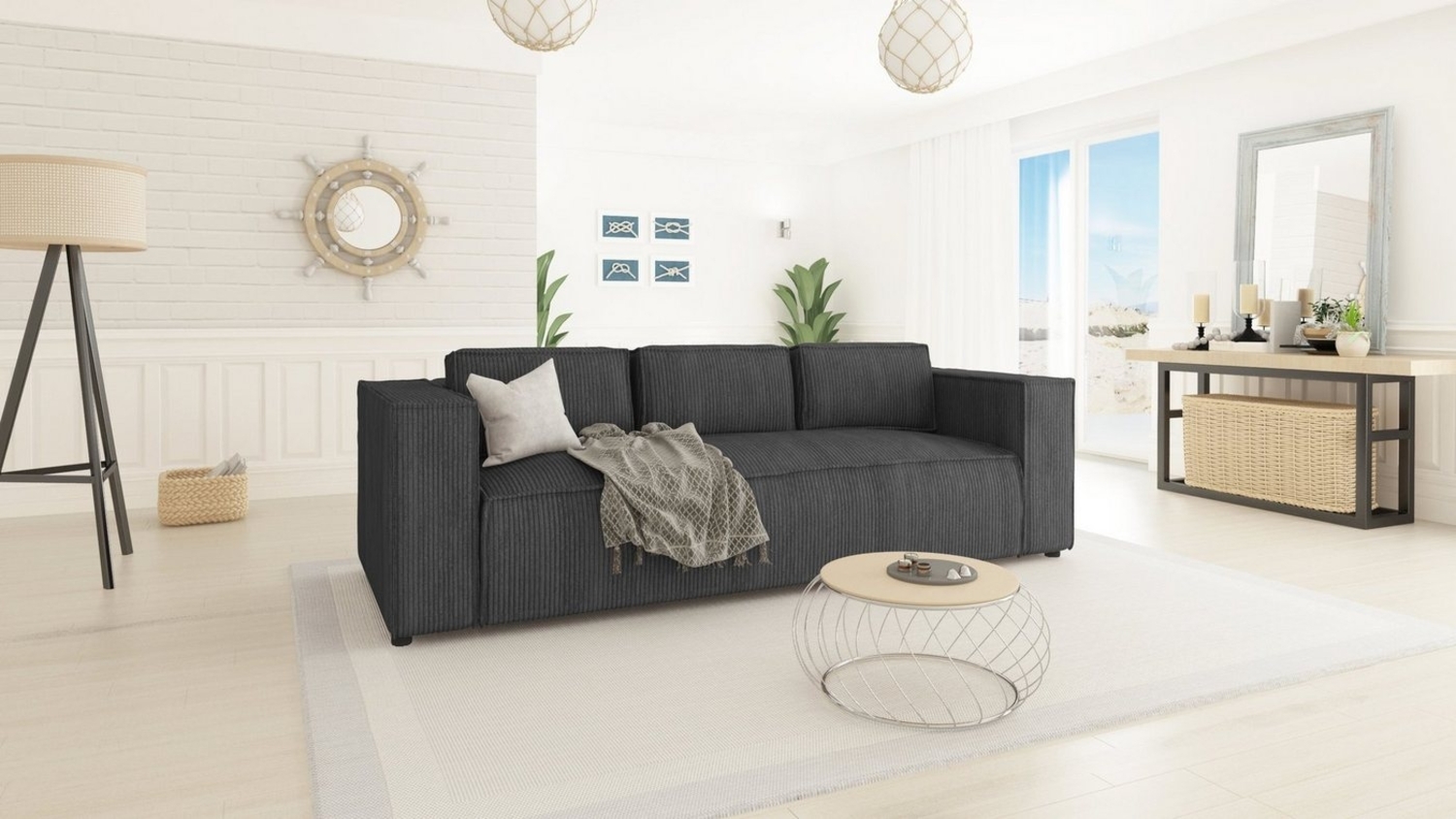 S-Style Möbel 3-Sitzer Sofa Renne aus Cord mit weichem Sitz, 1 Teile, mit Wellenfederung Bild 1