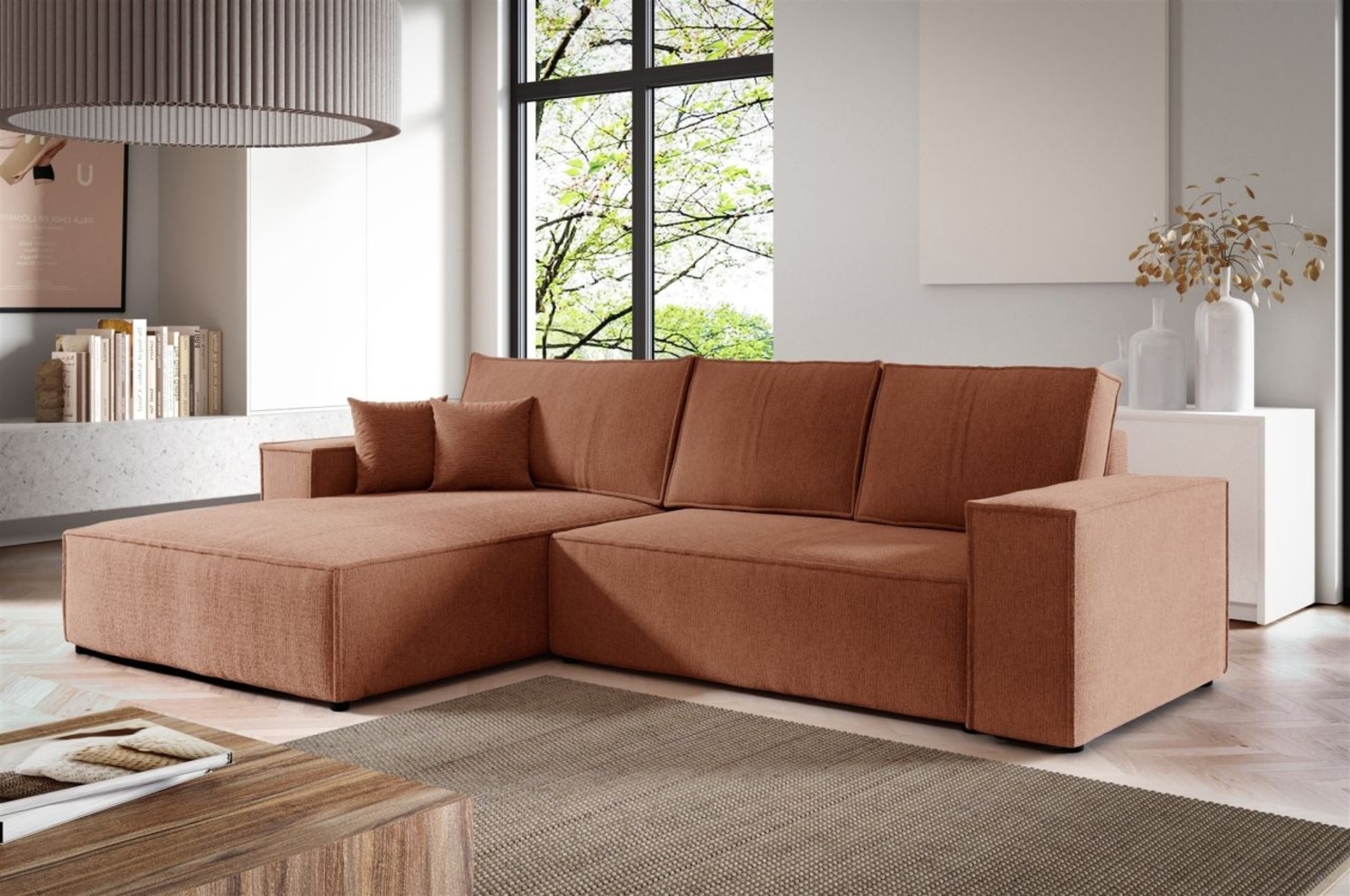 Ecksofa Schlafsofa CORUNIA Stoff Aragon Orange Ottomane Links Bild 1