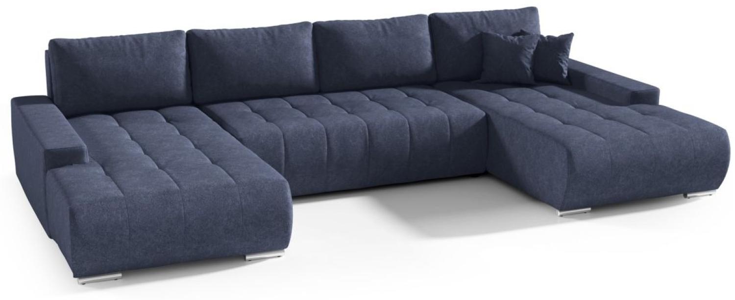 Wohnlandschaft Sofa mit Schlaffunktion VOGAR Stoff Aston Dunkelblau Bild 1