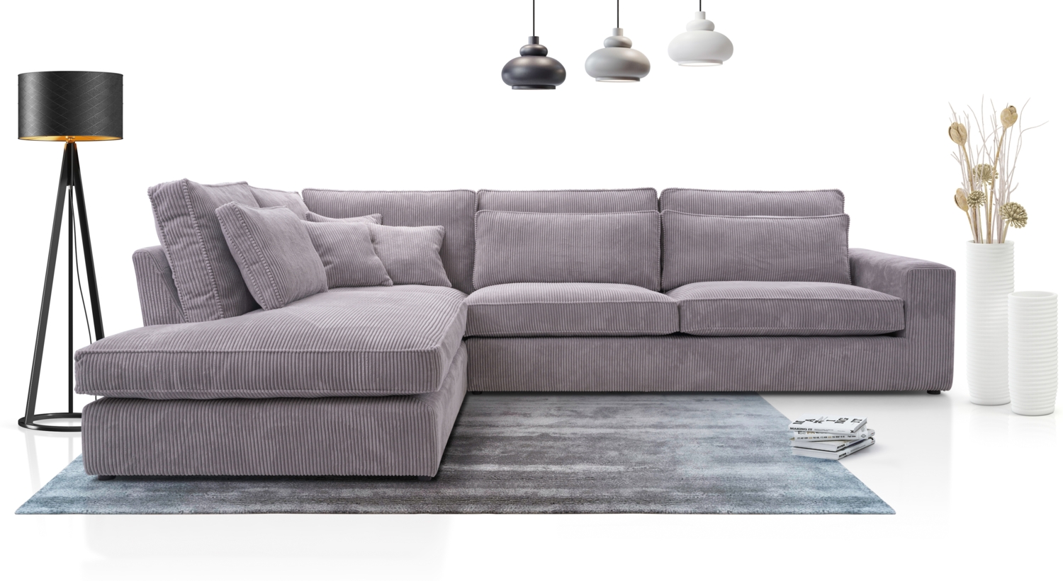 AX LIVING Cord Eckcouch Celleri XXL Couch L Form in Grau 314 cm L Bild 1