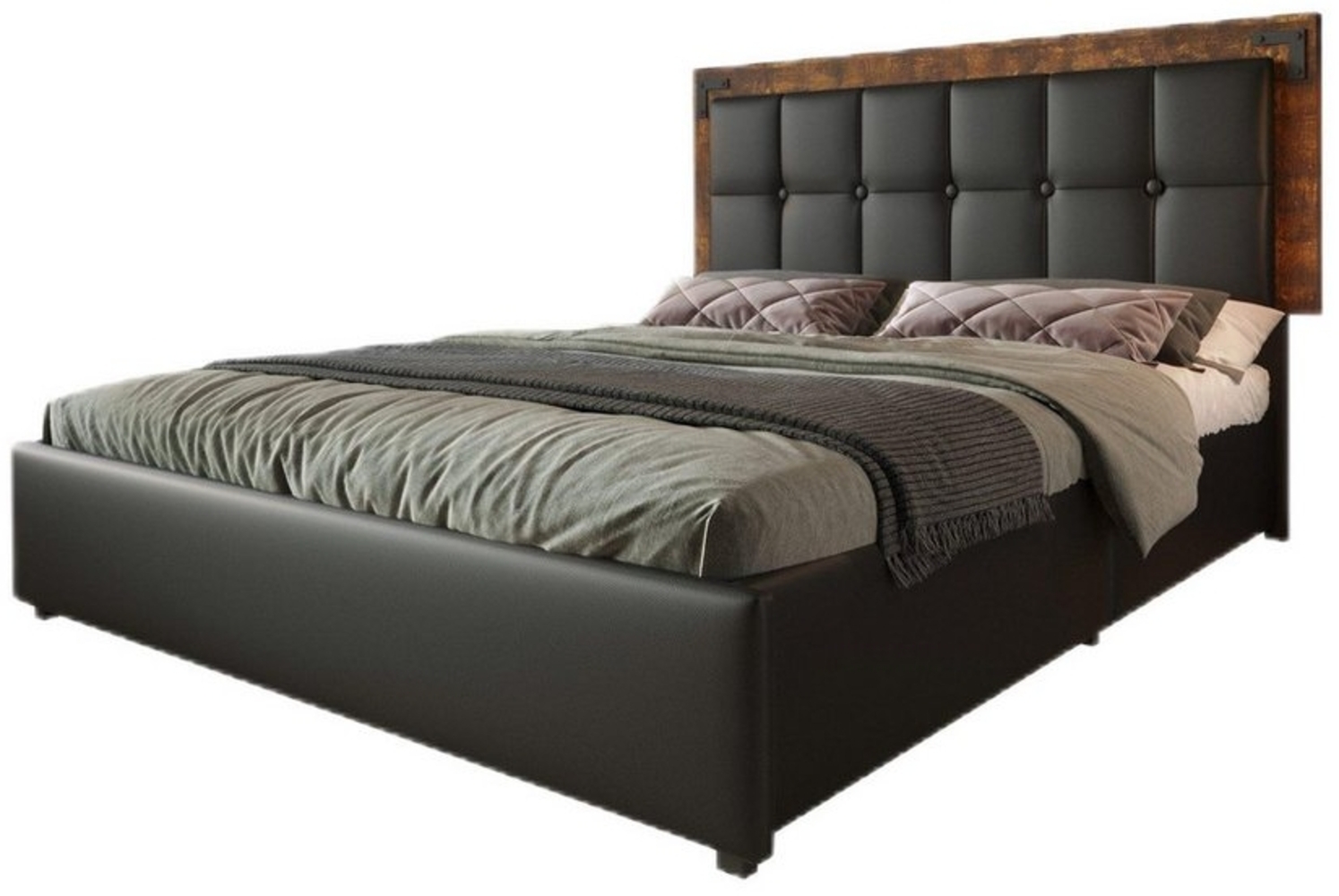 TavilaEcon Polsterbett mit Fußteil und Kopfteil aus einem hochwertigen Luxus-Kunstleder, verstellbares Kopfteil Bild 1