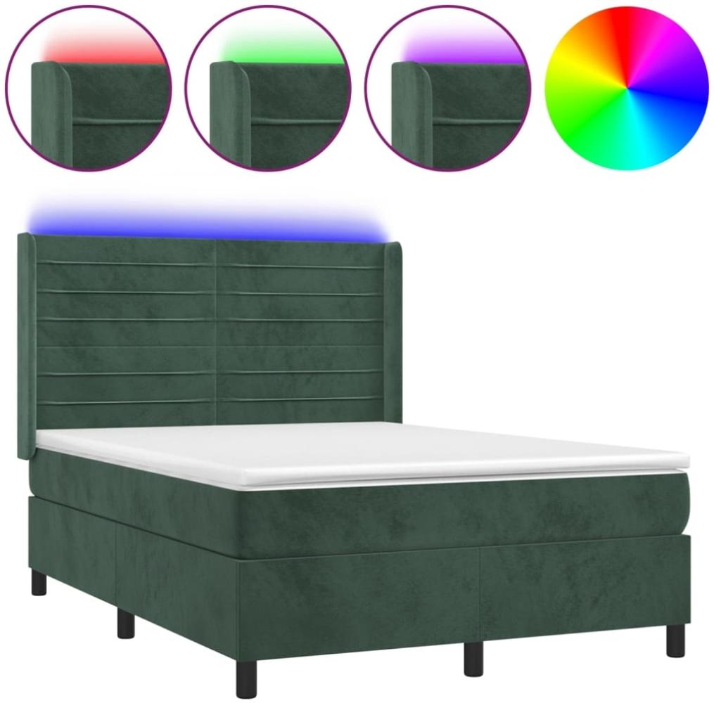 vidaXL Boxspringbett mit Matratze & LED Dunkelgrün 140x200 cm Samt 3139628 Bild 1