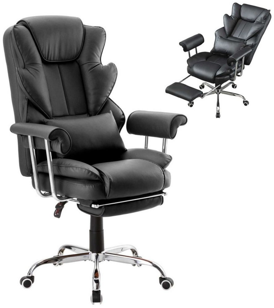 UEV Bürostuhl Ergonomisch Gaming Stuhl Chefsessel Schreibtischstuhl mit Fußstütze (bis 230kg, hochwertiger Polsterung und Kunstlederbezug Gepolsterter), höhenverstellbar neigbar bis 135° drehbar Lordosenstütze Bild 1