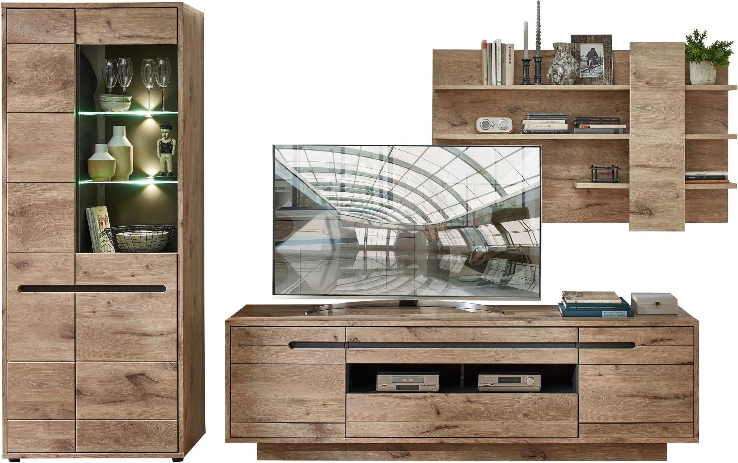 Wohnwand Wohnzimmerschrank BELLANO HH80 Viking Oak Nature mit LED Bild 1