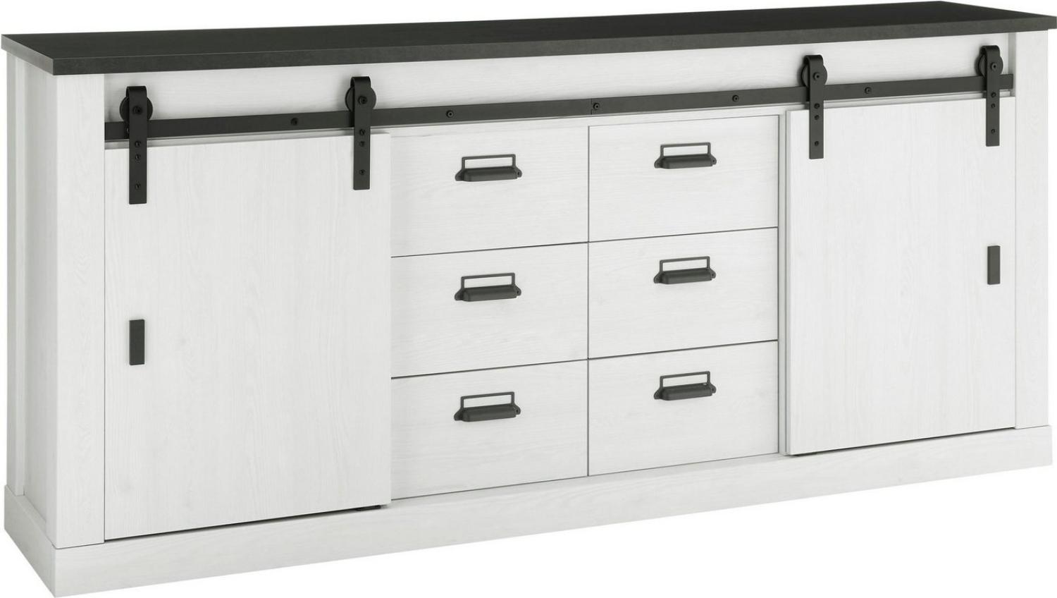 Home affaire Sideboard SHERWOOD, modernes Holz Dekor, mit Scheunentorbeschlag aus Metall, Breite 201 cm Bild 1