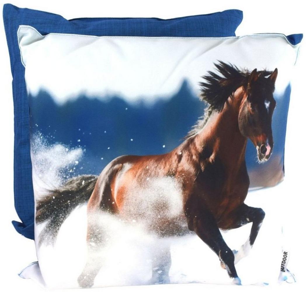 Outdoor Kissen Winter 45x45cm wetterbeständig aus 3 Tier- Motiven wählbar Pferd-Schnee Bild 1