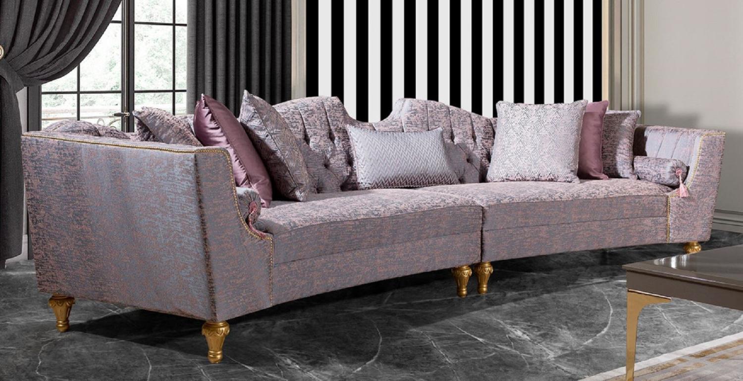 Casa Padrino Luxus Barock Sofa Rosa / Silber / Gold - Gebogenes Wohnzimmer Sofa - Hotel Sofa - Luxus Barock Wohnzimmer & Hotel Möbel - Edel & Prunkvoll Bild 1