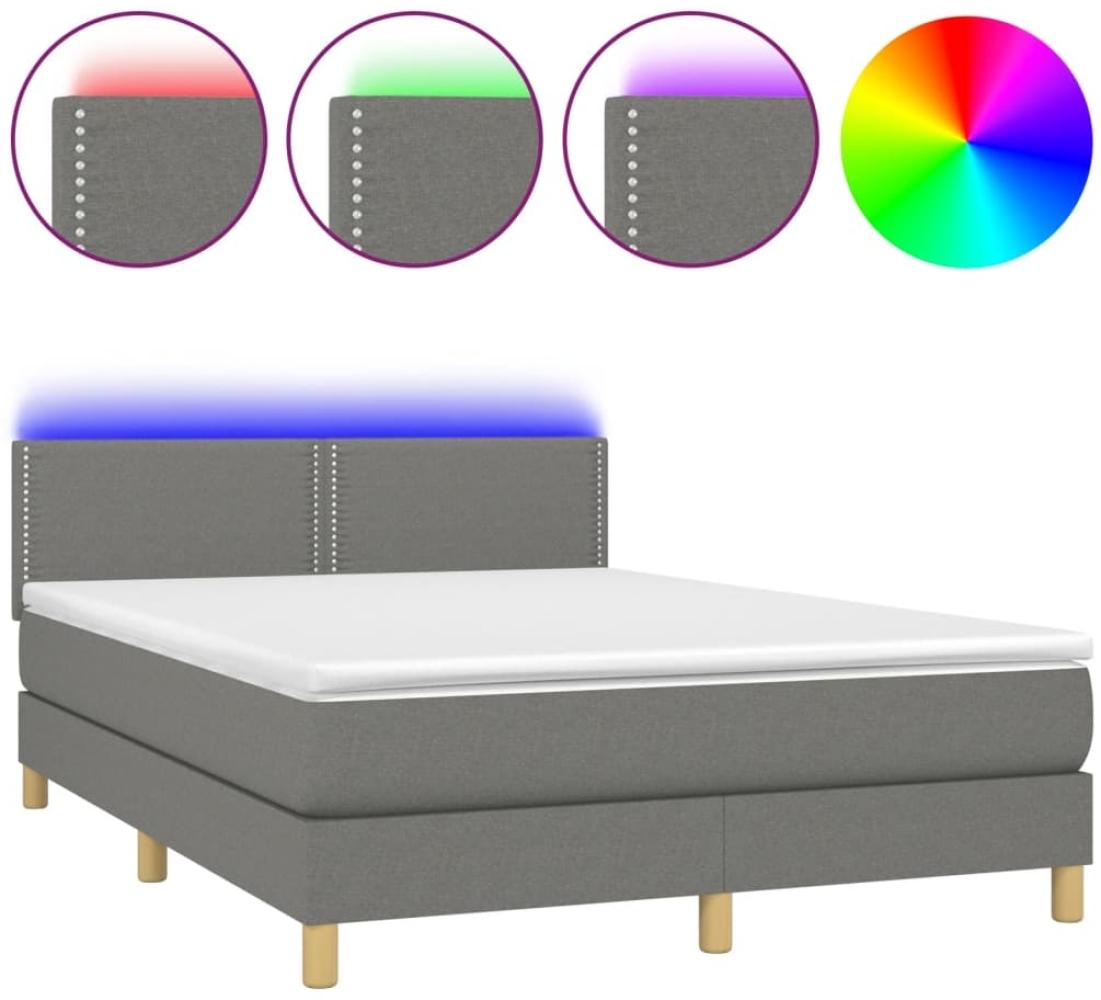Boxspringbett mit Matratze & LED Stoff Dunkelgrau 140x200 cm Bild 1