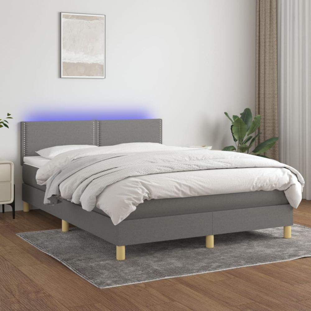 Boxspringbett mit Matratze & LED Stoff Dunkelgrau 140 x 200 cm Bild 1