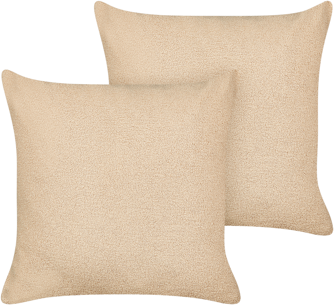 Kissen 2er Set LEUZEA Bouclé 60 x 60 cm Kein Muster Sandbeige Bild 1