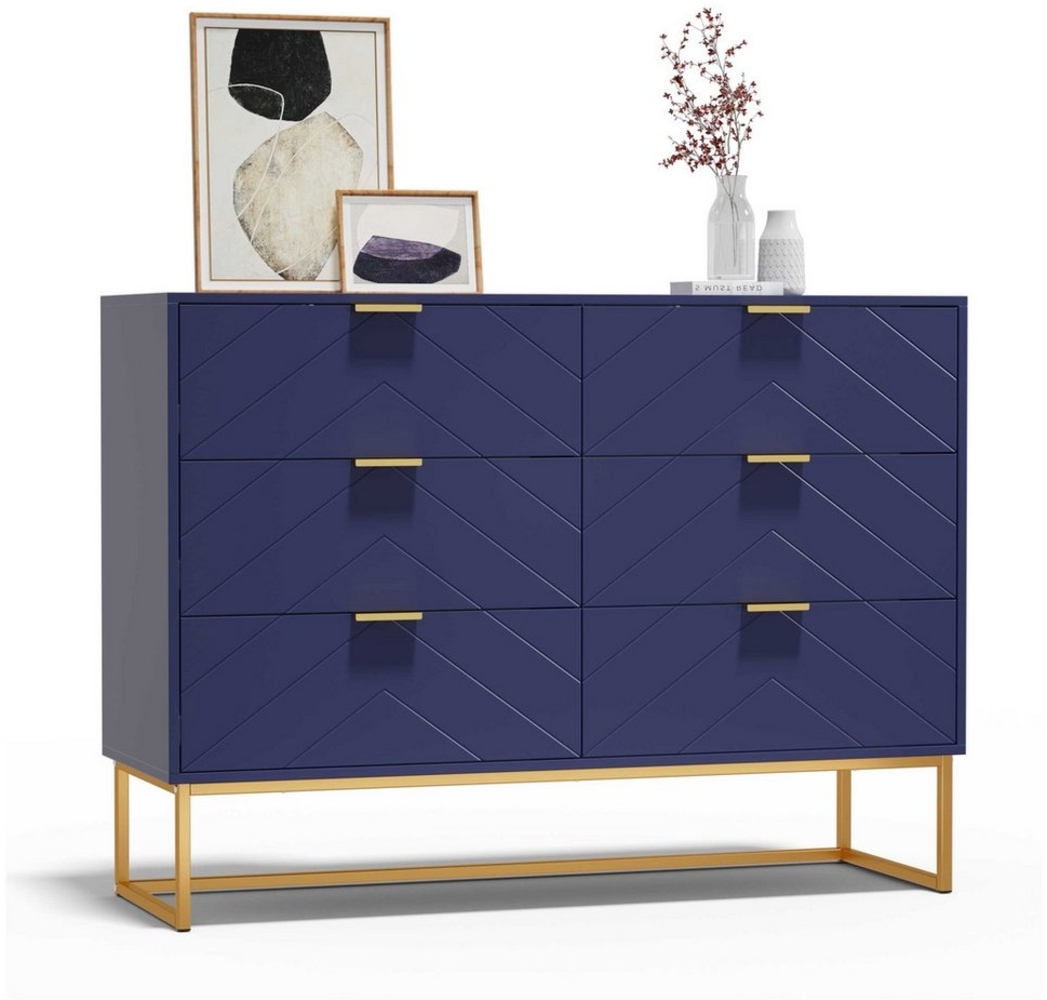 UEV Kommode mit 6 Schubladen, Schmal Aufbewahrungsschrank (Schubladenschrank Wohnzimmer Schlafzimmer Büro Flur, Beistellschrank Sideboard), Highboard Mehrzweckschrank mit Kisppschutz 100x34x73,5cm Bild 1