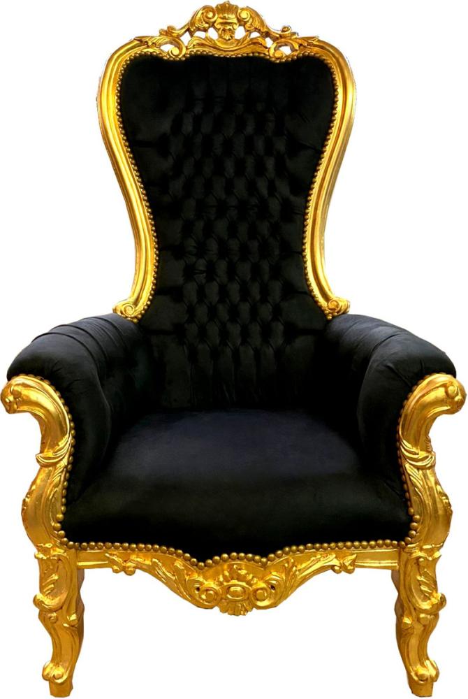 Casa Padrino Barock Thron Sessel Schwarz / Gold - Riesen Sessel Majestic Medium im Barockstil - Barock Möbel Bild 1