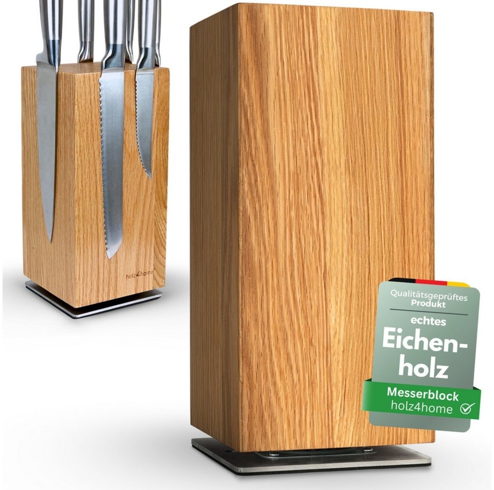 holz4home® Magnet-Messerblock aus Eichenholz I 360° drehbarer Messerhalter aus Holz Küchenhelfer, Drehbar Bild 1