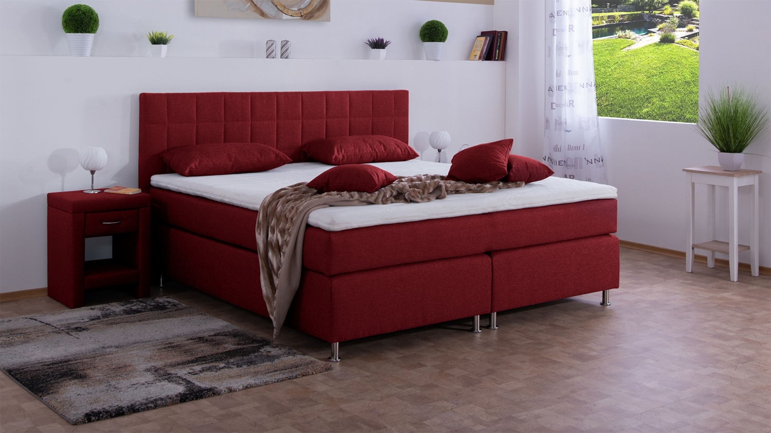 Meisterbetten Boxspringbett Inka 240x200 in WT-Rot, Matratzenbezug Nano, Komfortschaum-Topper Bild 1