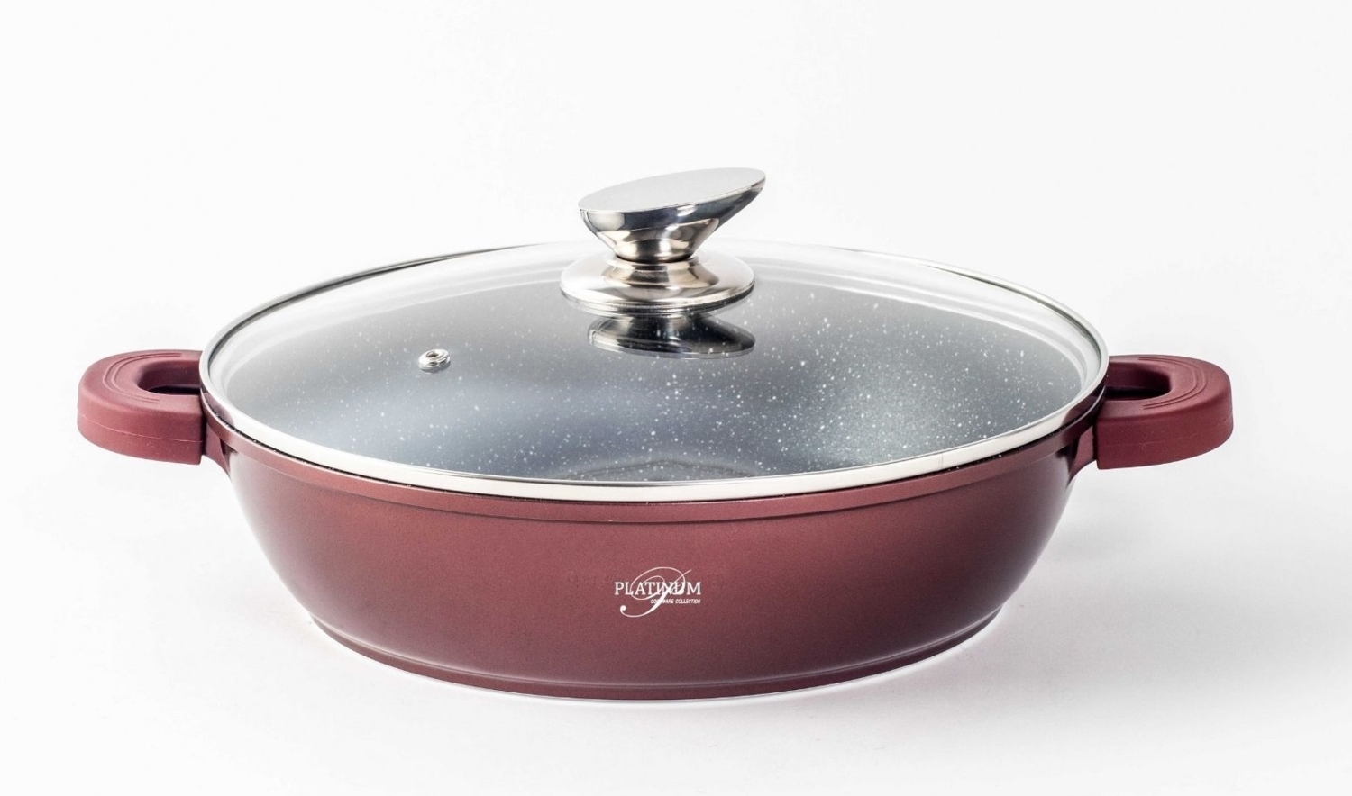 WOK Servierpfanne Schmorpfanne/ Niedrigtopf/ Servierpfanne Kochtopf Induktion Ø32cm Aluguss Topf Pfanne Silikon-Griffe Burgundy Bild 1