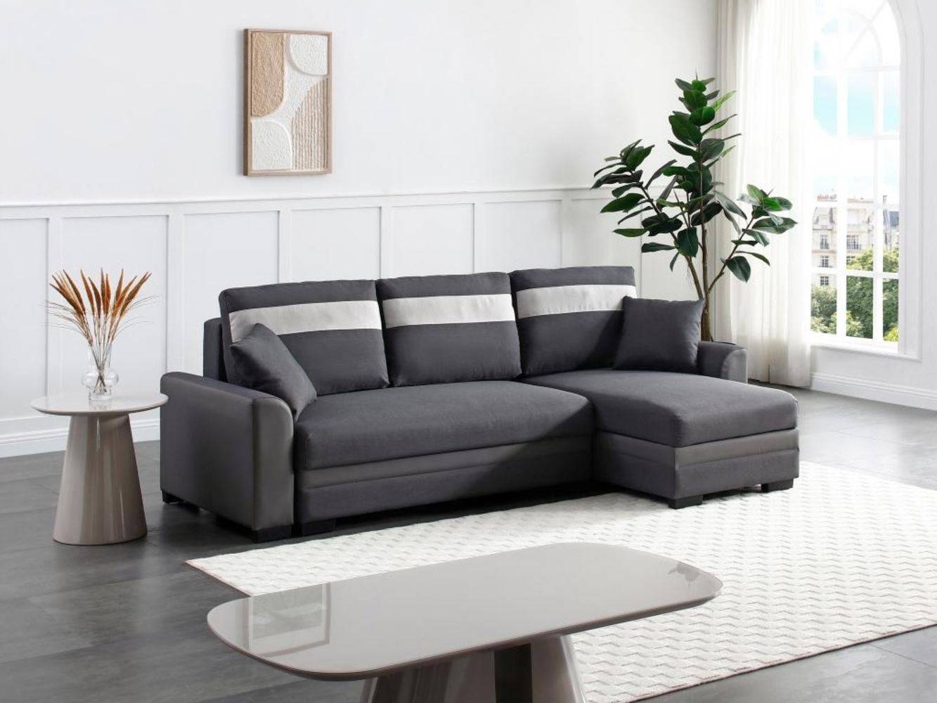 Vente-unique - Ecksofa mit Schlaffunktion - Ecke wechselbar - Stoff & Kunstleder - Anthrazit - GIANY II Bild 1