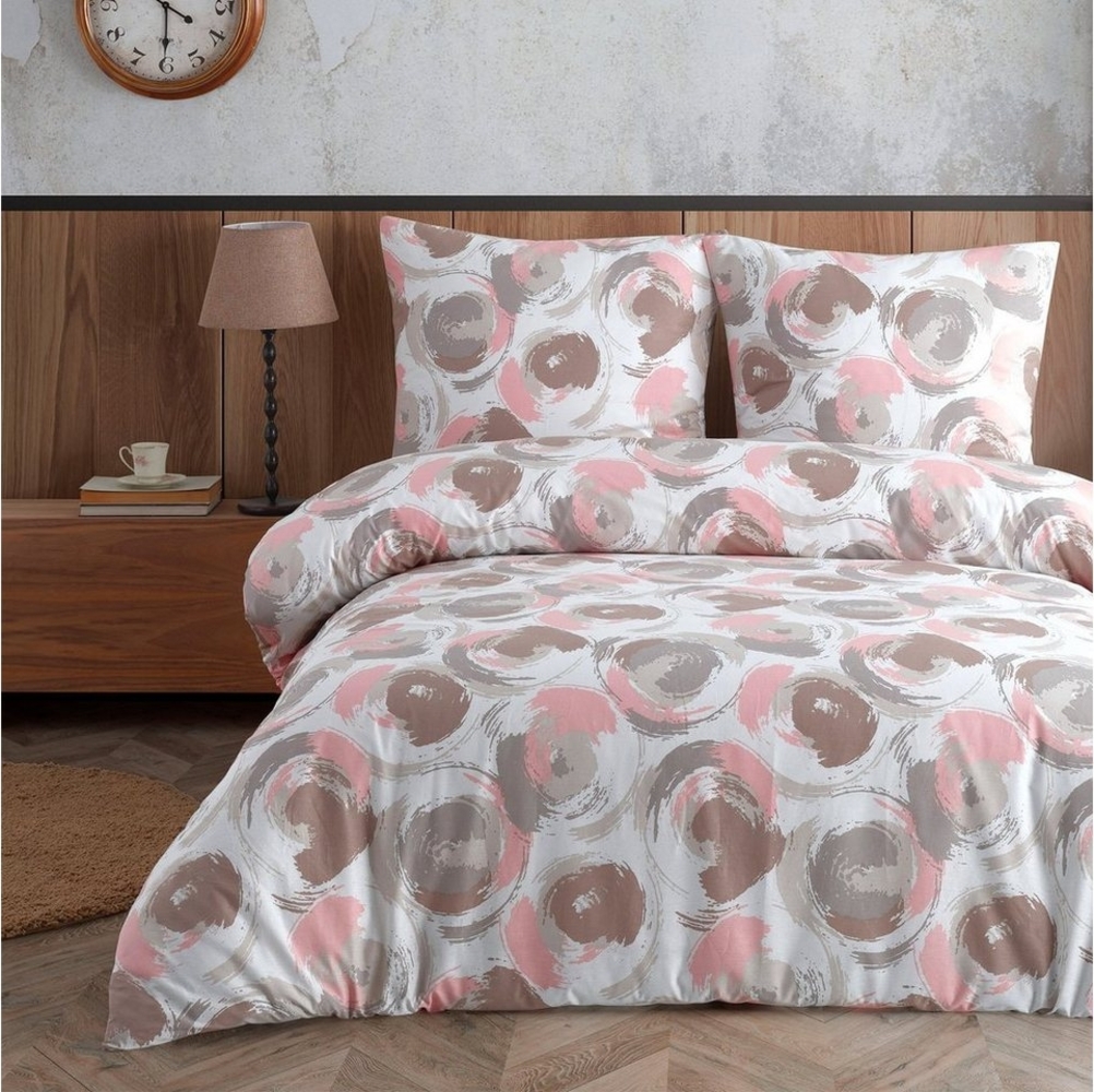 Buymax Bettwäsche Espace Samon, Renforcé, 3 teilig, Bettbezug-Set 200x220 cm 100% Baumwolle Reißverschluss Weiß Braun Rose Bild 1