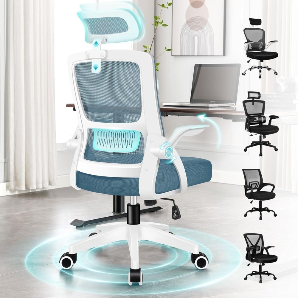 ALFORDSON Bürostuhl Lordosenstütze Premium Netzgewebe Blau Bild 1