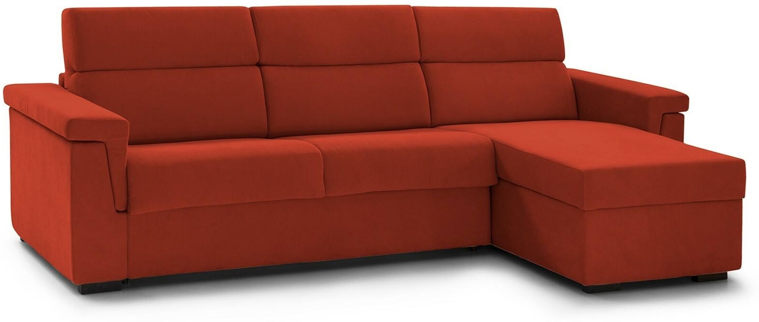 Dmora Schlafsofa mit Halbinsel Ganzaria, Verwandelbares Ecksofa für das Wohnzimmer, gepolstert, abnehmbar, 100 % Made in Italy, 285x160 h100 cm, Orange Bild 1
