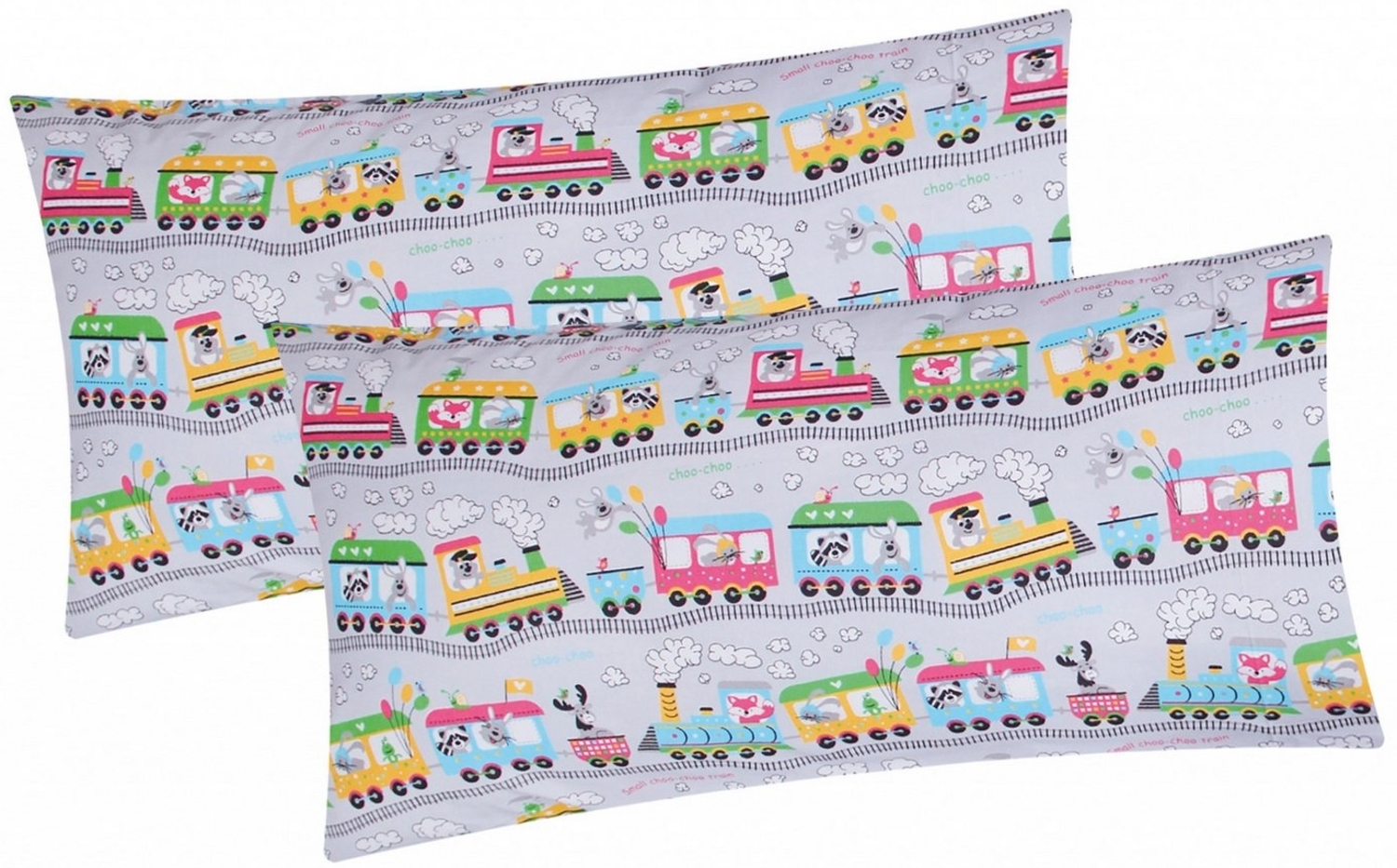 Heubergshop Kissenbezug, (2 Stück), 2er Set 40x80cm Lokomotive Zug Kinder Kissenhülle (EW-Zug-Grau-40x80) Bild 1