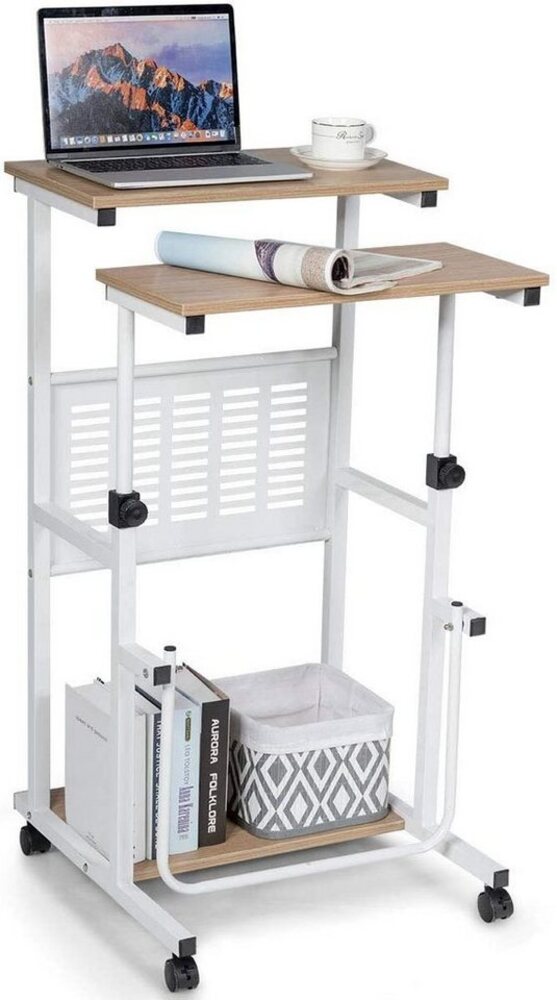 COSTWAY 2-in-1 Laptoptisch & Schreibtisch, Bürotisch auf Rollen, Projektionstisch Stehtisch höhenverstellbar Bild 1