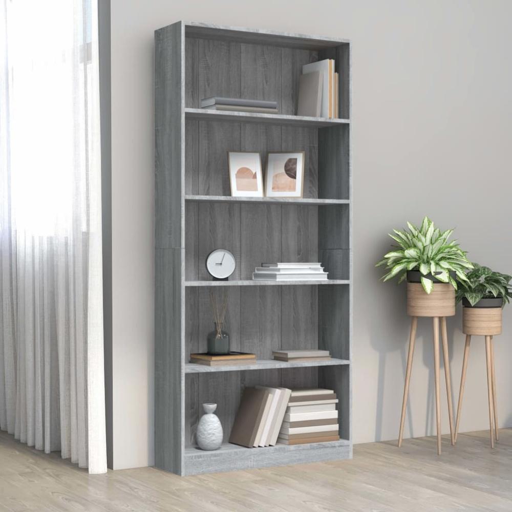 vidaXL Bücherregal 5 Fächer Grau Sonoma-Eiche 80x24x175 Holzwerkstoff 815394 Bild 1