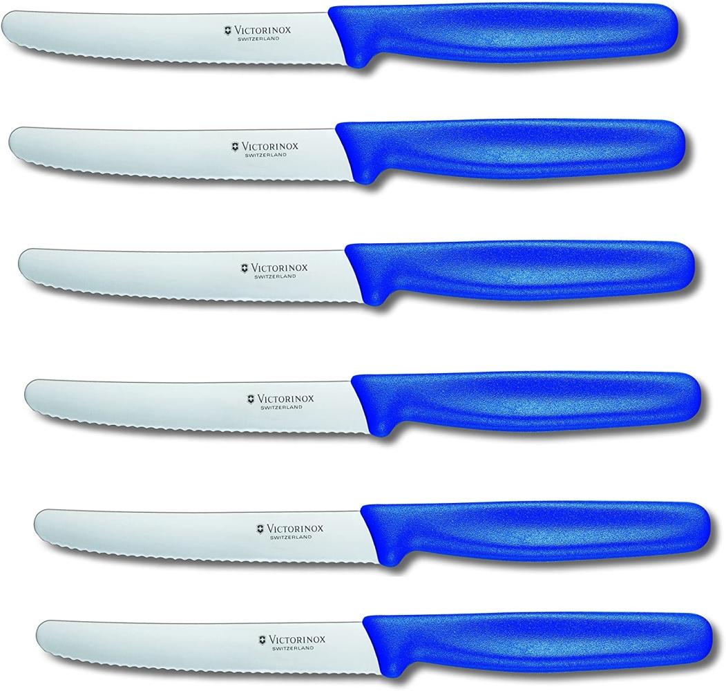 6 Stück Tafelmesser Tischmesser Brotzeitmeser VICTORINOX Blau CLASSIC Bild 1