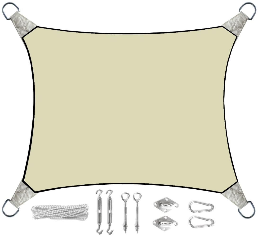 Sonnensegel Rechteckig 2x3m Creme mit Ösenset - Sonnenschutz für Balkon Terrasse Bild 1