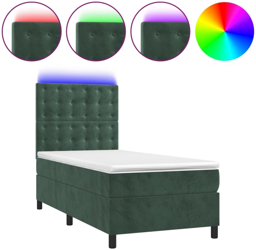vidaXL Boxspringbett mit Matratze & LED Dunkelgrün 90x190 cm Samt 3136338 Bild 1
