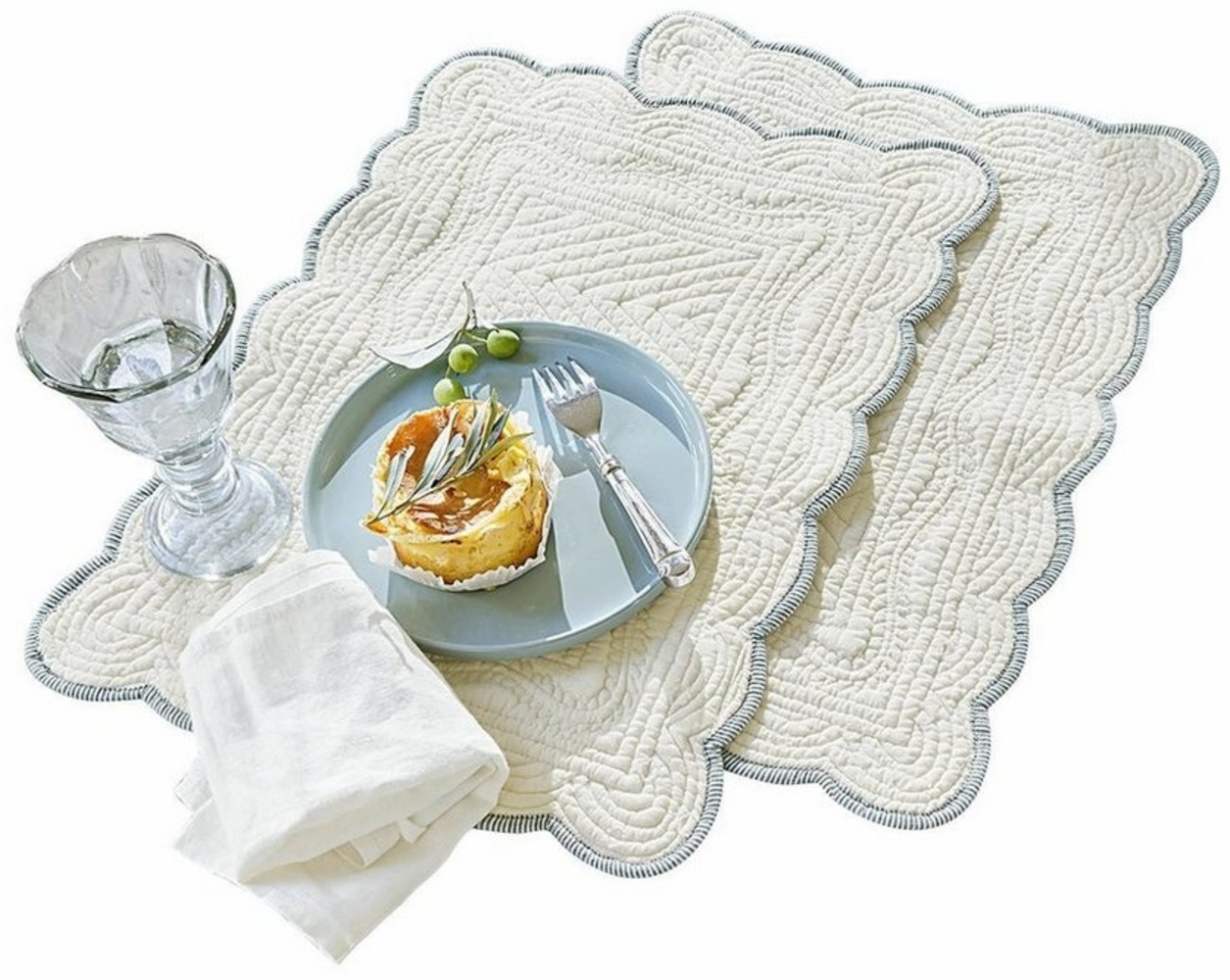 Mirabeau Tischläufer Platzset 2er Set Fontienne weiß/blau Bild 1