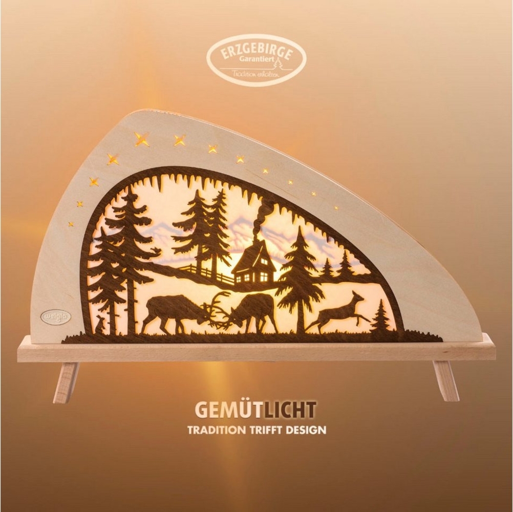 Weigla LED Lichterbogen Rotwild, Holz Schwibbogen, Dekoleuchte, Herbstdeko, Made in Germany (1-tlg), Erzgebirge garantiert, Weihnachtsdeko Innen, Weihnachtsbeleuchtung Bild 1