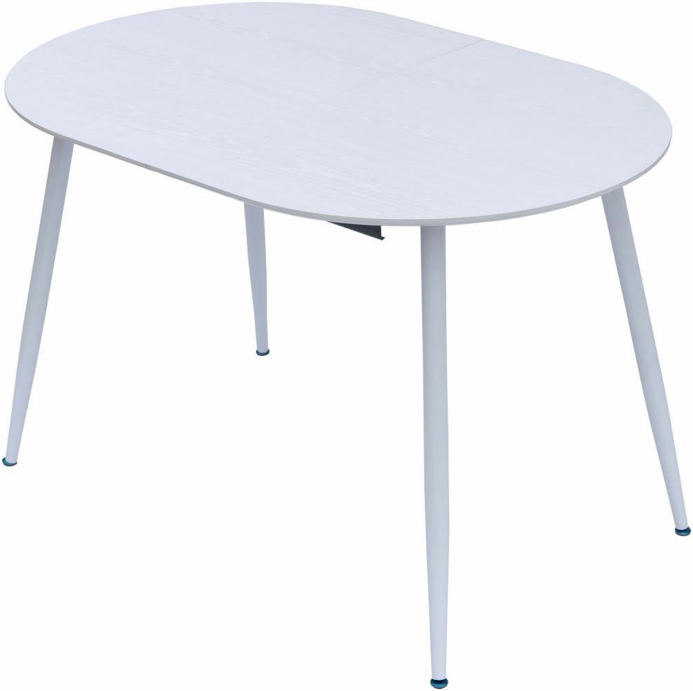 Esstisch Rodrigo ausziehbar 120-150-180 x 80 cm 4-10 Personen Ovaler Küchentisch mit Metallgestell für Küche, Esszimmer Holz Optik Weiß Bild 1