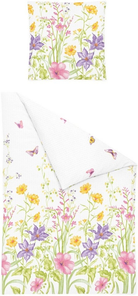 Bierbaum Seersucker Bettwäsche 135x200 Sommer Blumenwiese kiwi 3337-02 Bild 1