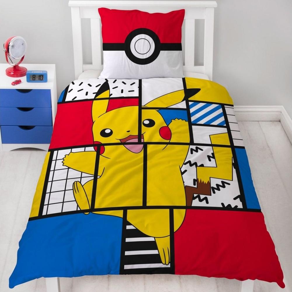 MTOnlinehandel Bettwäsche Pokémon 135x200 + 80x80 cm, 100 % Baumwolle, Renforcé, 2 teilig, Pikachu für Kinder, Teenager, Jugend Bild 1