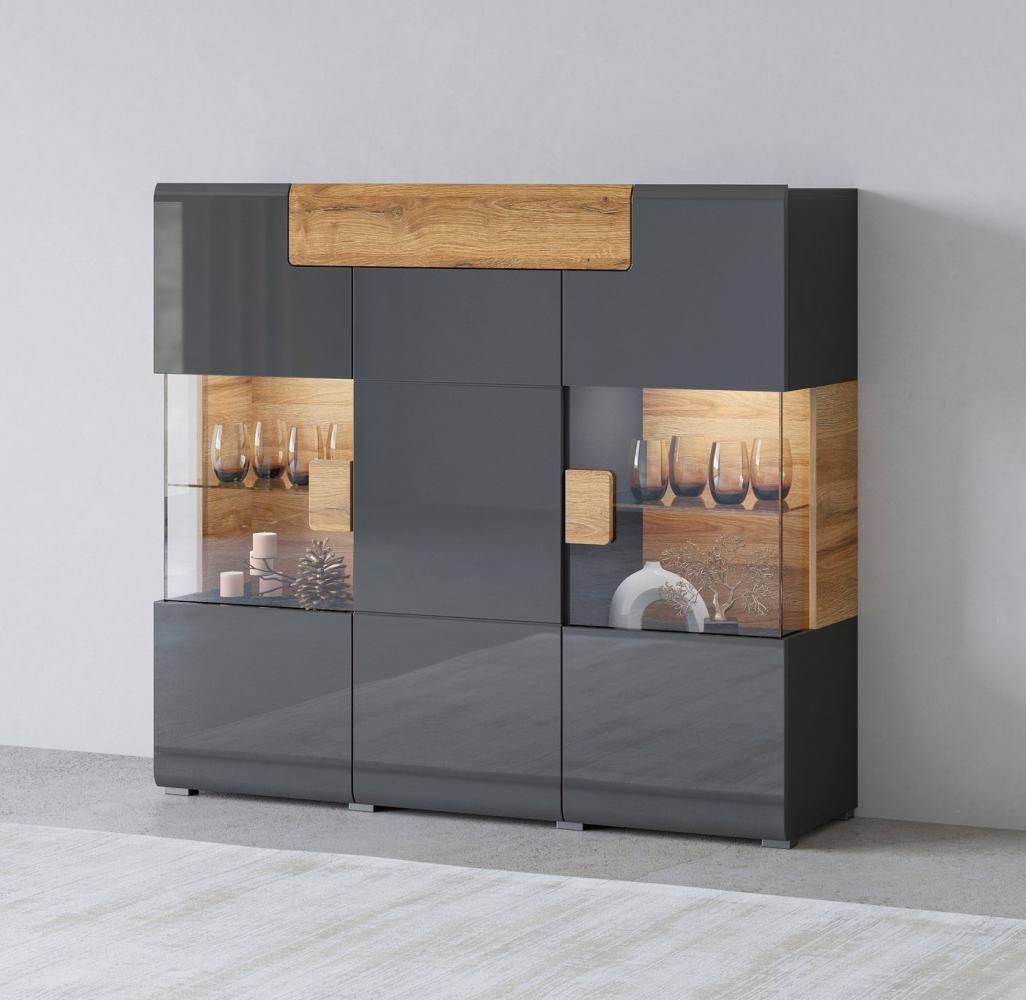 INOSIGN Highboard Toledo,Breite 147,5cm,trendige Hochkommode mit 3Türen und Schublade, Hochschrank mit Glas-Partien,stylische Hochglanzfronten Bild 1