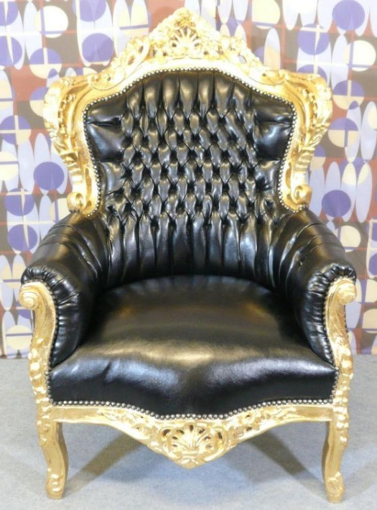 Casa Padrino Barock Sessel King Lederoptik Schwarz / Gold - Edel & Prunkvoll Bild 1