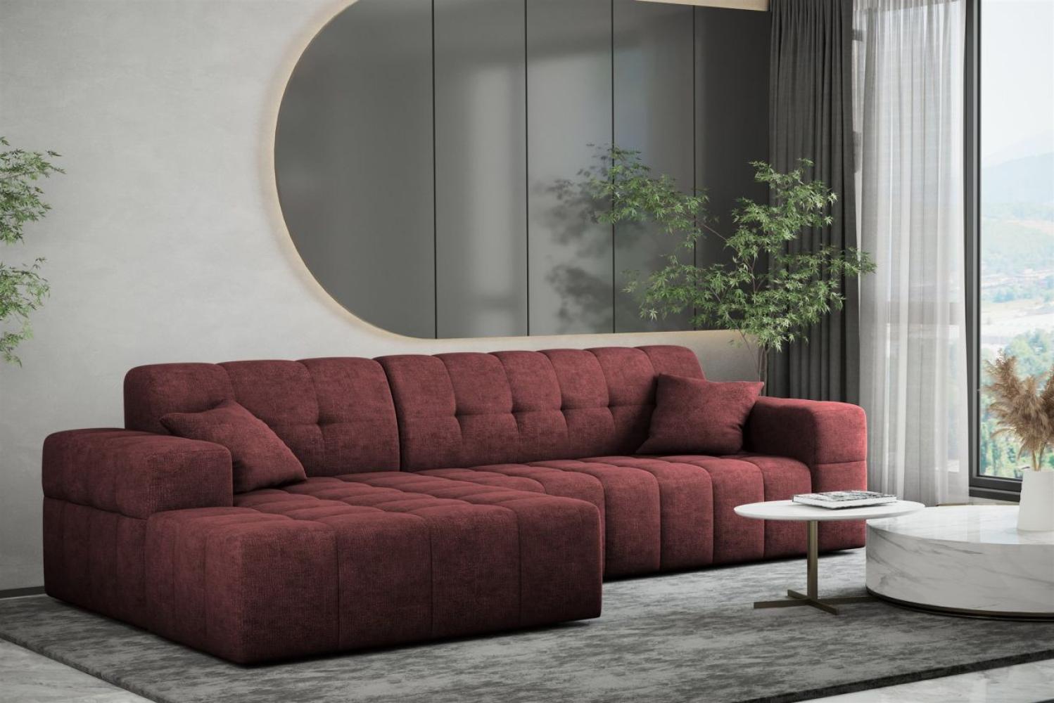 Ecksofa Designersofa NANCY in Stoff Perfekt Harmony Bordeauxrot Ottomane Links Bild 1