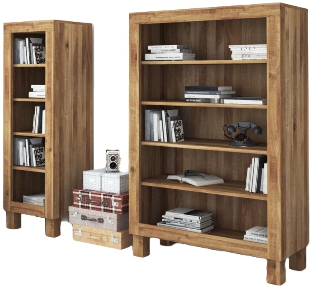 Bücherregal Ringo breit aus Wildeiche massiv 105x45x162 mit 5 offenen Fächern Bild 1