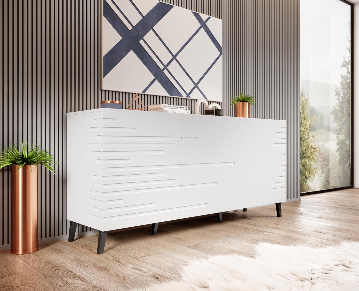 Domando Sideboard Cilento Modern Breite 155cm, modern gefräste Fronten und Seiten in Weiß Matt Bild 1