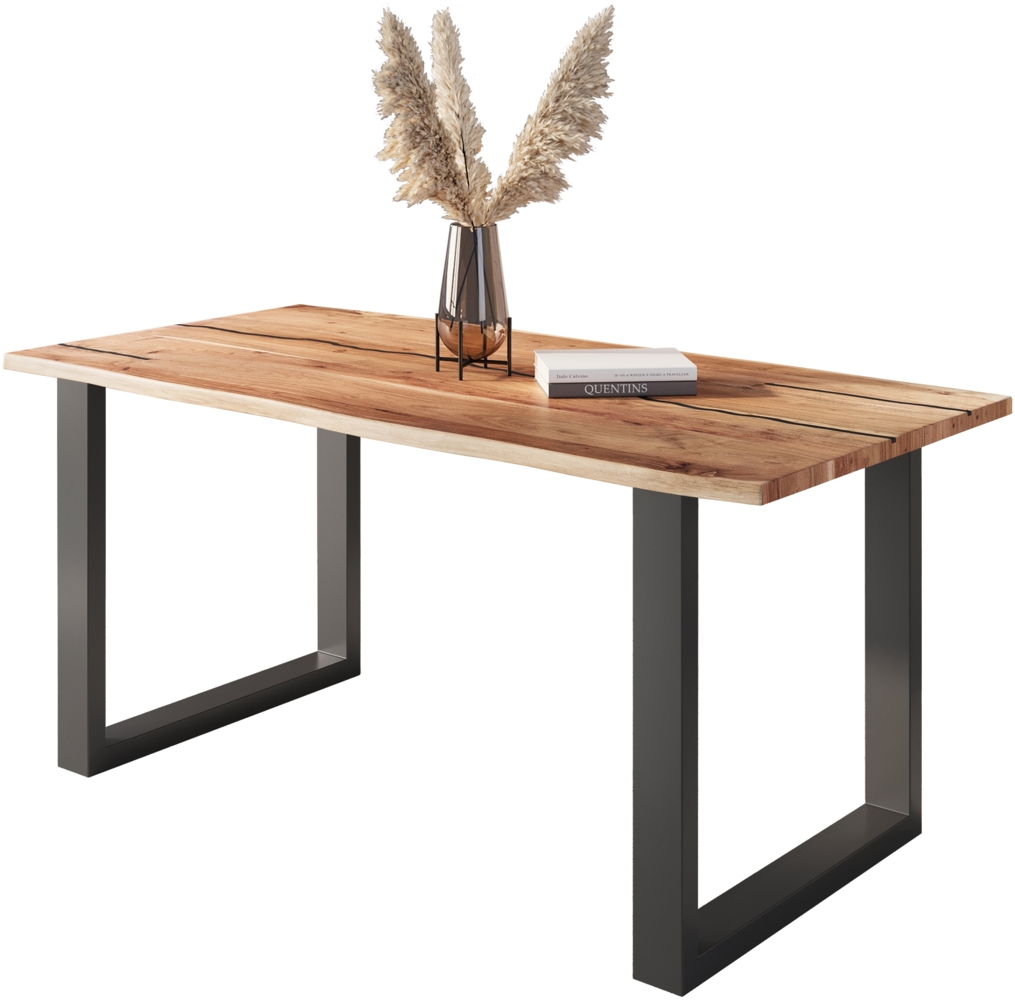 Baumkantentisch Akazie mit schwarzen Resin-Adern naturfarben 180 x 90 cm U-Gestell schwarz POLLY 92346023 Bild 1