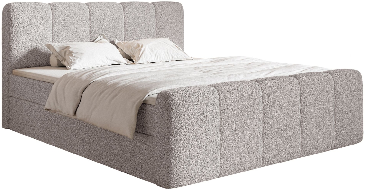 Selsey 'Cloudy II' Boxspringbett mit Bettkästen und Topper Bouclé Taupe, 160x200 cm Bild 1