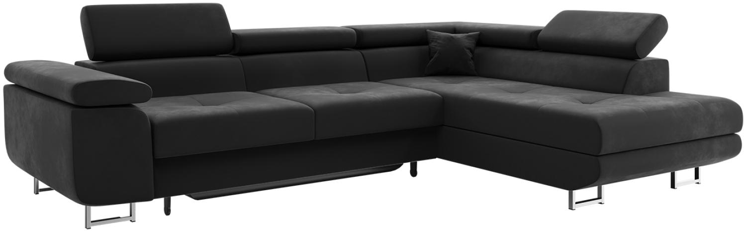 MEBLINI Schlafcouch mit Bettkasten - CARL - 272x202x63cm Rechts - Schwarz Samt - Ecksofa mit Schlaffunktion - Sofa mit Relaxfunktion und Kopfstützen - Couch L-Form - Eckcouch - Wohnlandschaft Bild 1