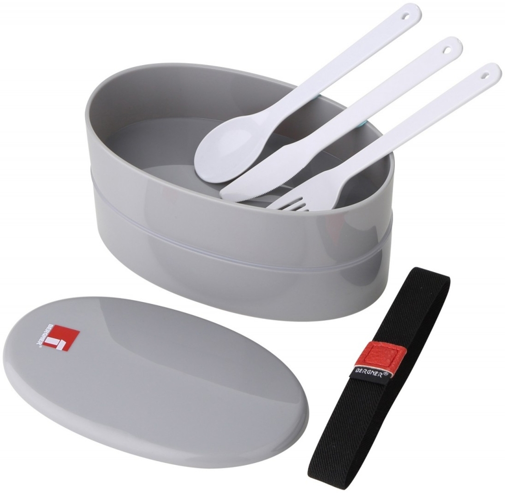BERGNER WALKING BUSINESS Lunchbox rund inkl. Besteck BG-5750-GY grau Bild 1