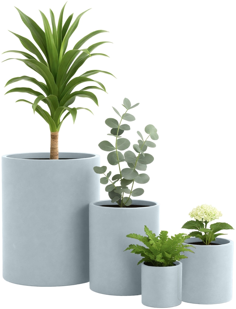 CLP 4er Set Pflanzkübel rund wetterbeständig in Steinoptik mit Ablauf,grau Bild 1