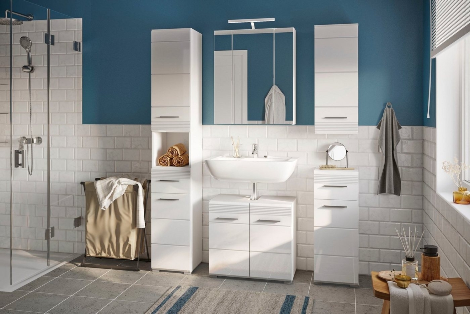INOSIGN Badmöbel-Set Malmö, 5 teilig, bestehend aus:, (Set, 5-St), Hochschrank, WBU, Spiegel, Unterschrank, Hängeschrank Bild 1