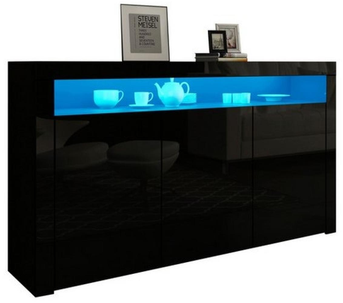 BESTWANTED Sideboard Hochglanz Anrichte mit 3 Türen und LED, moderner Aufbewahrungsschrank (1 St), offenes Regal, 16-farbigen LED-Leuchten, 35Tx152Bx97H cm, schwarz Bild 1